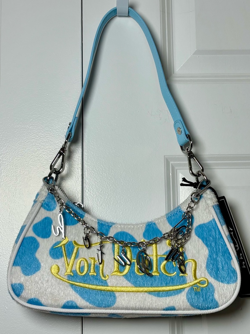 Von Dutch Blue Cow Print Shoulder Handbag